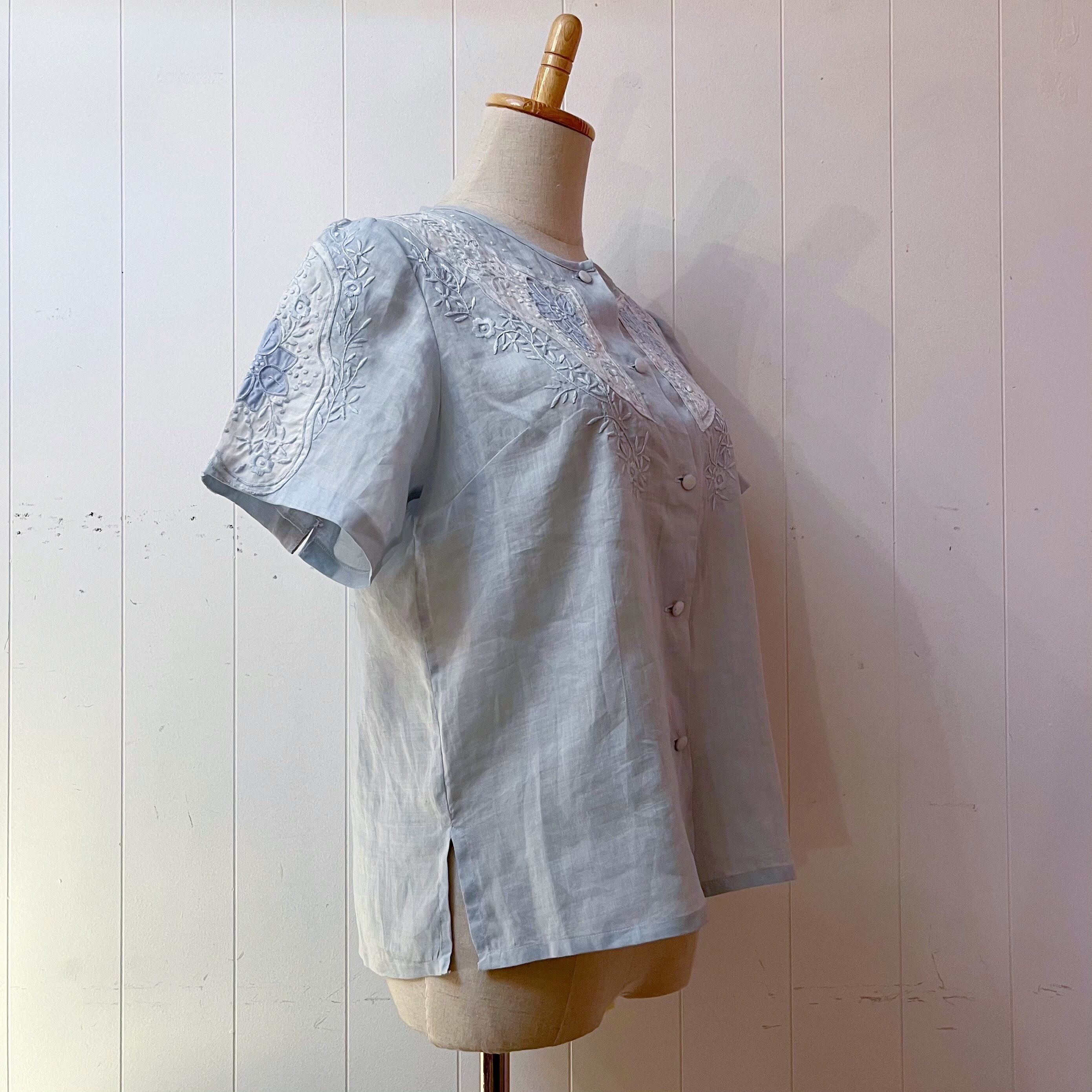 light blue embroidery blouse