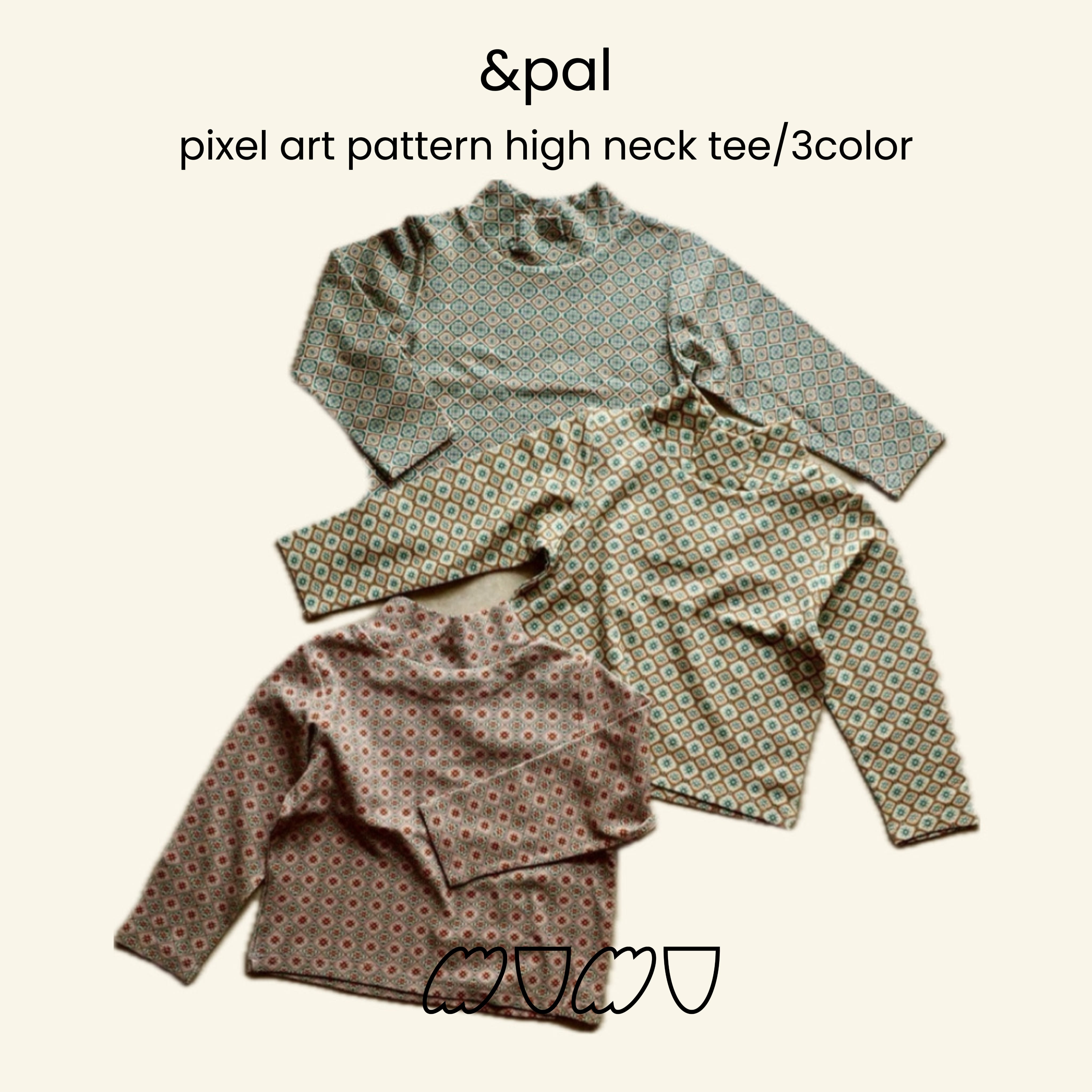 【&pal】pixel art pattern high neckT/3color
