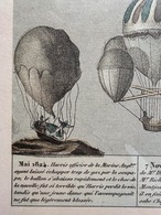 版画　気球　記事付き　額装済み　モンゴルフィエール作　木製フレーム　カラーオフセット印刷　19otg15