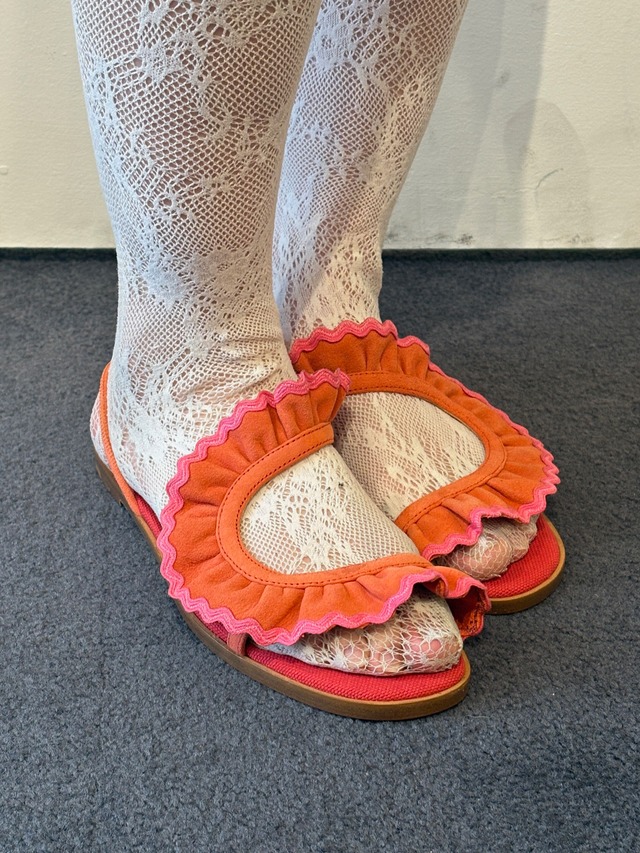 RED Valentino/ vintage frills design orange×pink sandals.