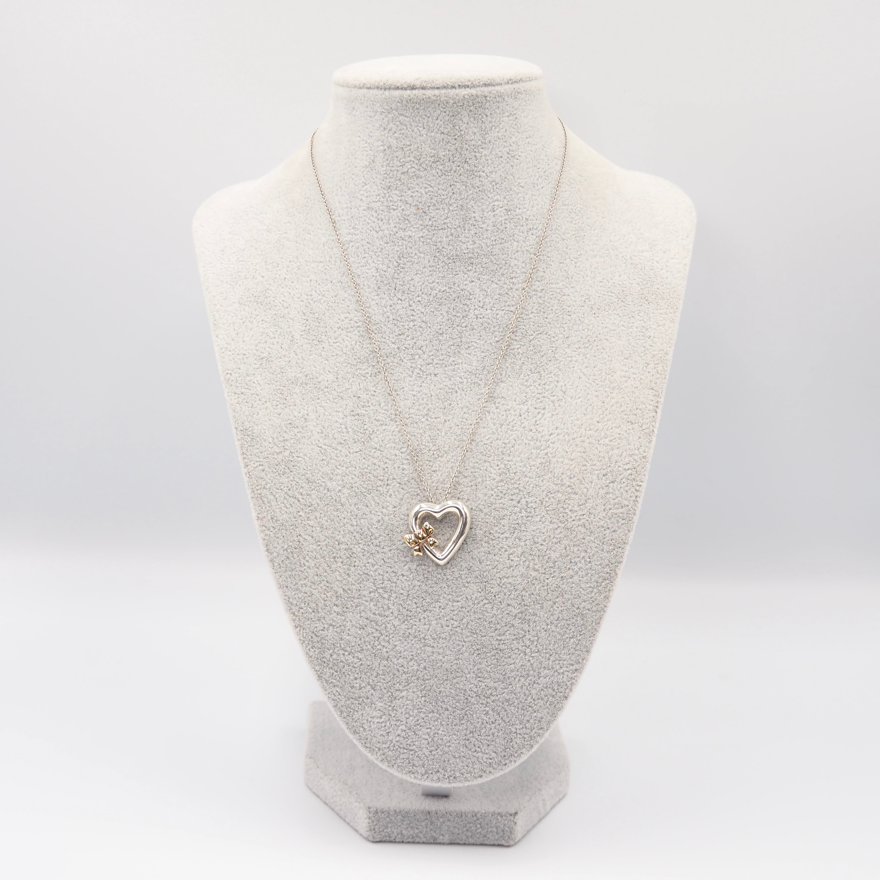 Tiffany&Co. ハート ウィズ ボウ ネックレス シルバー925 K18