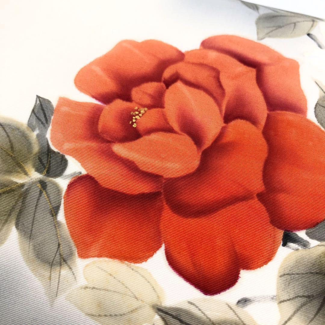 O-2110 名古屋帯 塩瀬 手描き 印象的な赤い花柄 乳白色 | リユース着物専門店 わびさび