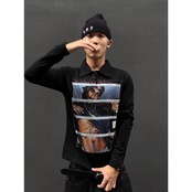 VINTAGE ストリート Thug Life グラフィック ポロロングTシャツ T2244
