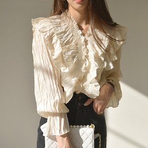 sheer V neck blouse(2color)<t1475>