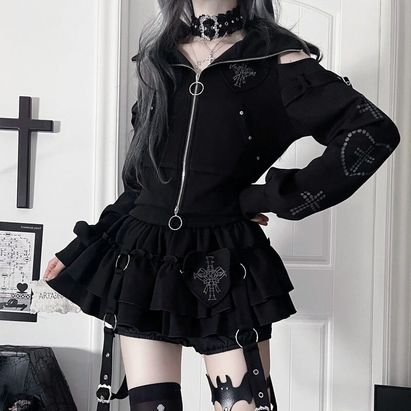 Cat ear off-shoulder hoodie r0010