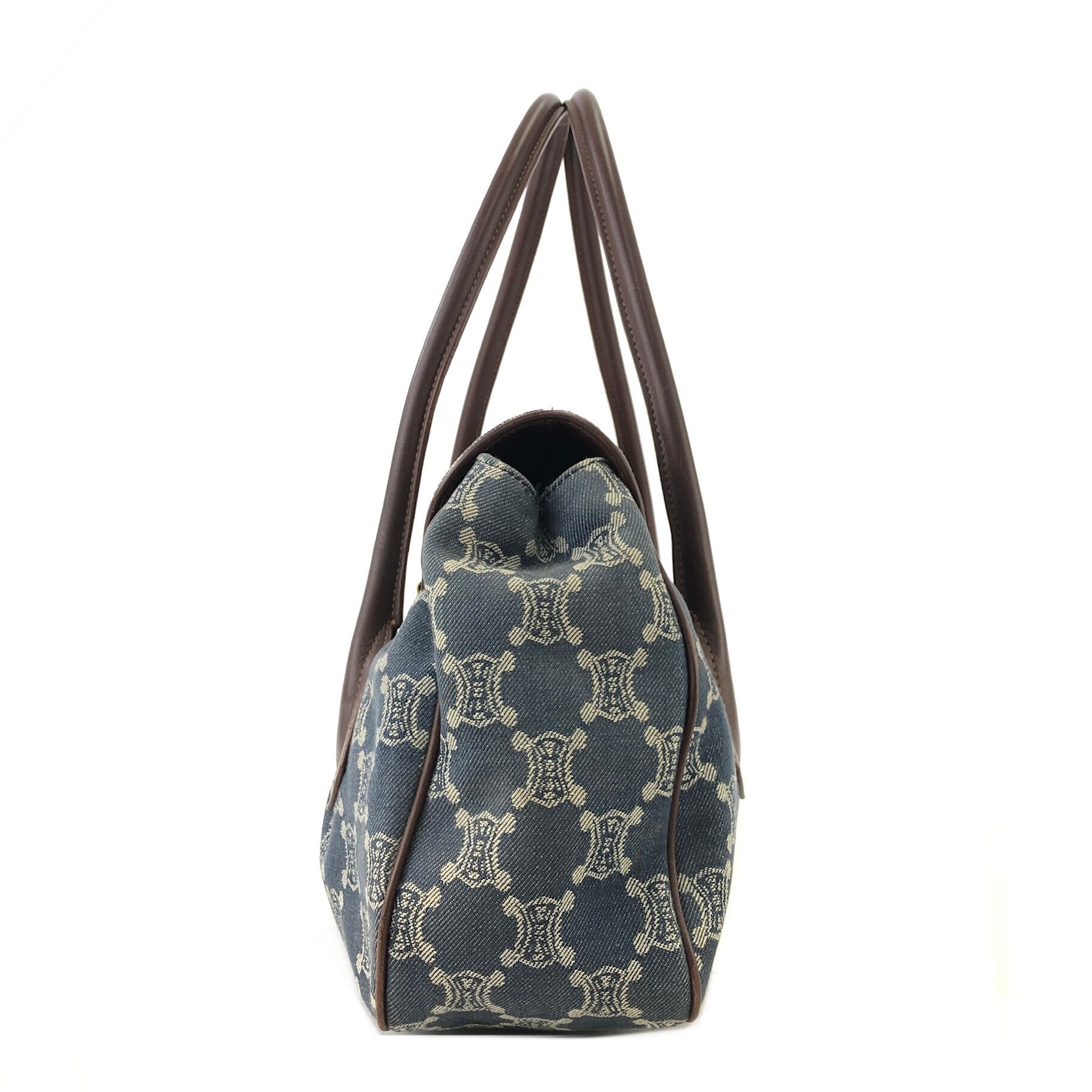 CELINE セリーヌ パリマカダム ロゴ デニム レザー ハンドバッグ CELINE セリーヌ パリマカダム ロゴ デニム レザー ハンドバッグ