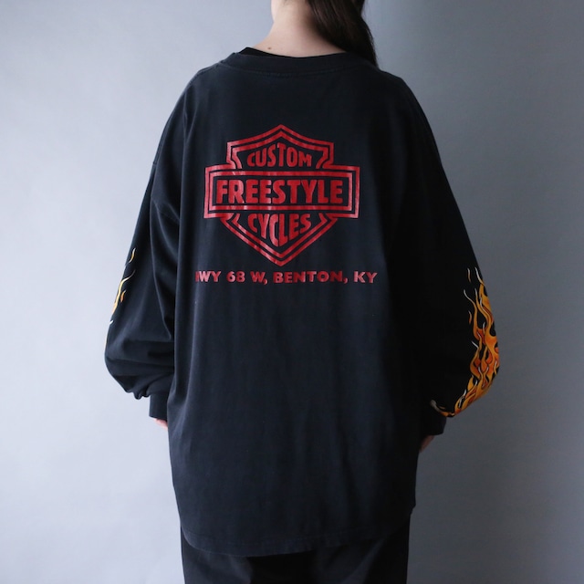 scull × fire sleeve design 360 full printed over  silhouette l/s tee