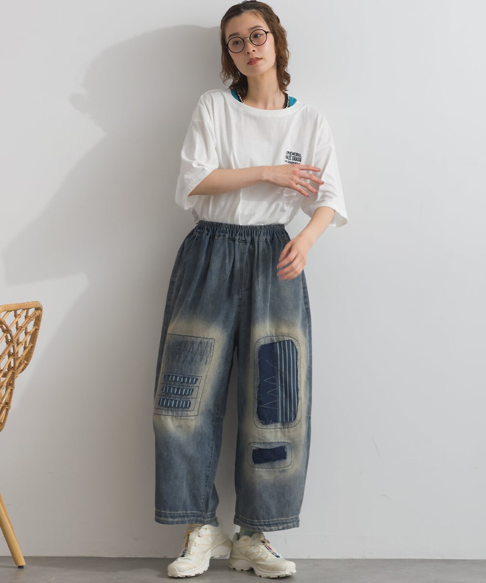 D262121 パッチワーク風ダメージデニムパンツ / Patchwork Style