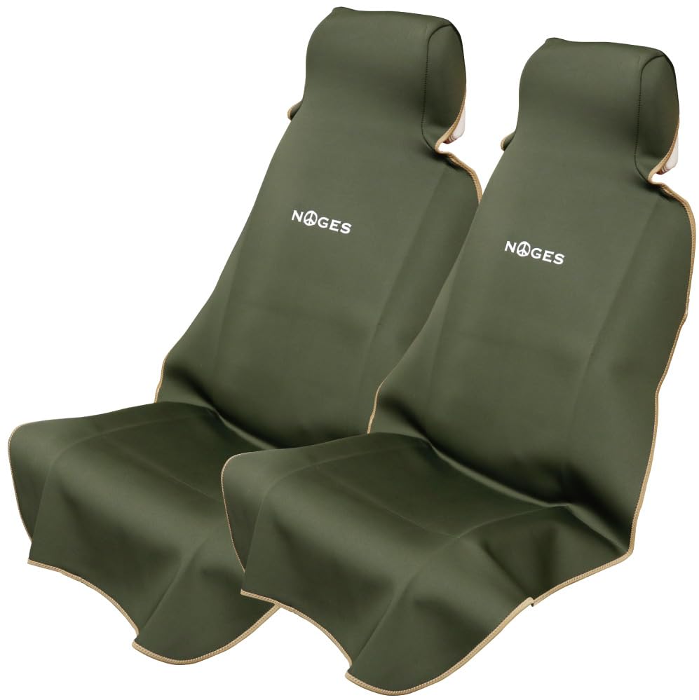 【特価処分】NOGES シートカバー 防水 車 カーシートカバー カバー シート フロントシート用 サーフィン 釣り 汎用 簡単取りはずし! ずれにくく完全防水で濡れたまま座れる ウェットスーツ素材で丸洗いもOK! (カーキ)