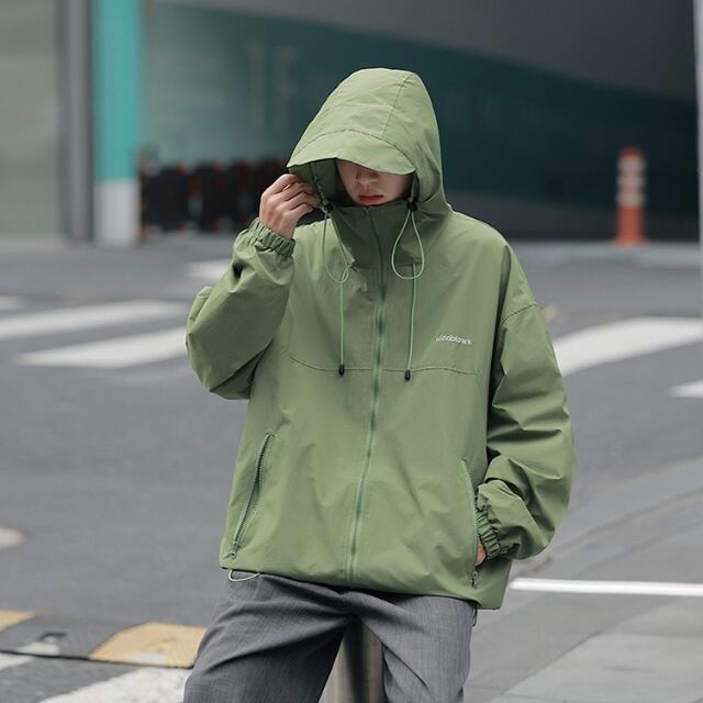 【ジャケット】アウトドア　防寒　フード付　深緑　厚手　レトロ