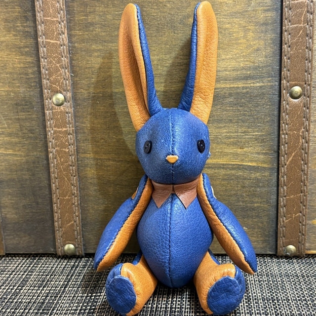 【ジビエレザー鹿革】ベルラビ★マイスターの手作り「ベルズラビット」ブルー＆キャメル　写真の1点販売です