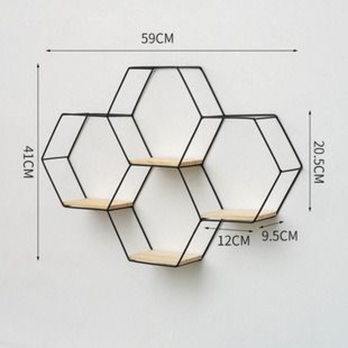 ウォールシェルフ　壁掛け　インテリア　アイアン　壁掛け収納　六角形　シンプル　インテリア　小物収納　模様替え　おしゃれ　リビング　ブラック