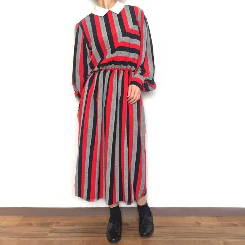 80年代 Executive Dress By Albert Nipon ストライプ ワンピース 古着 ヴィンテージ Olg7122 古着 通販 レディースワンピースの古着屋アルテアヴィンテージ