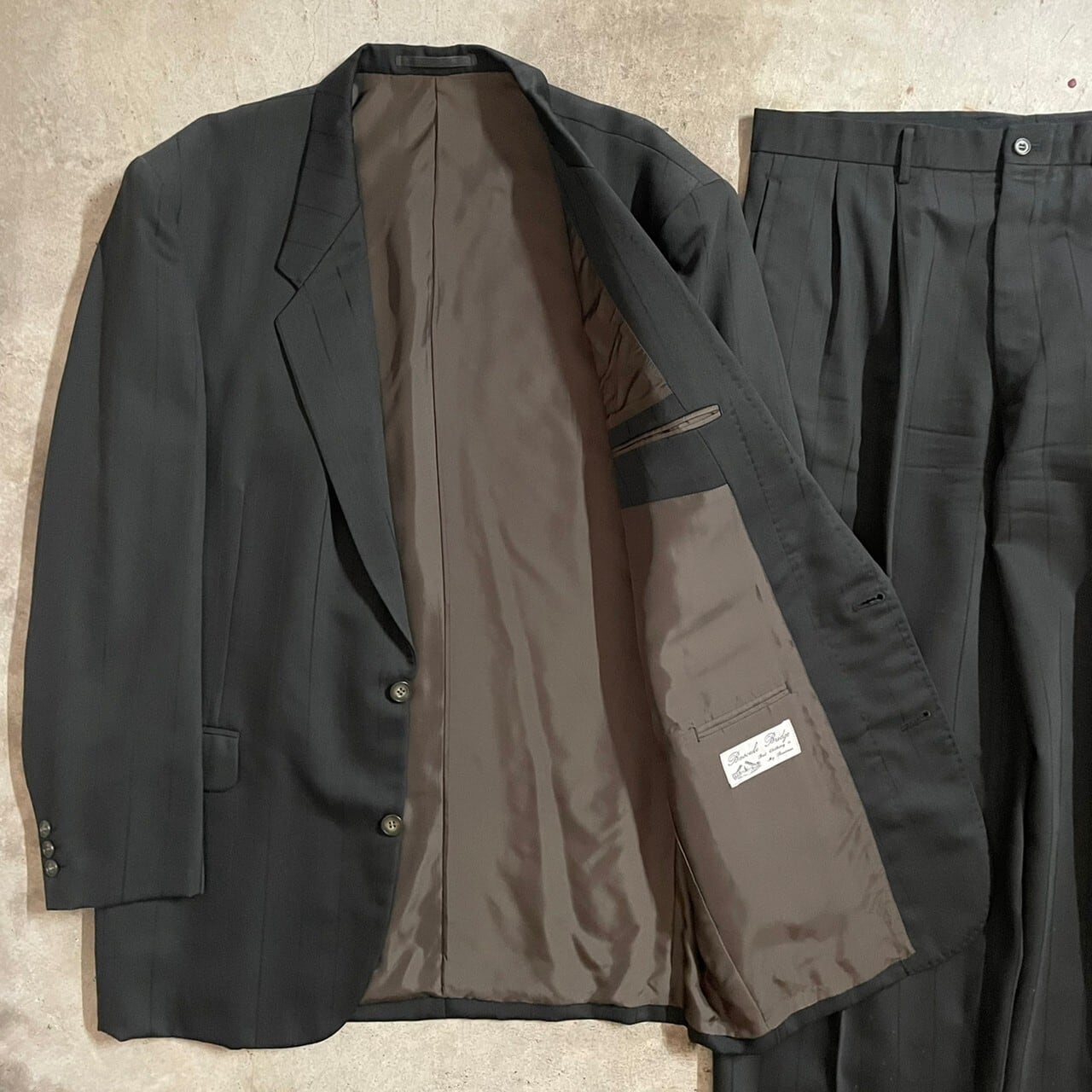 〖vintage〗khaki color stripe design retro setup suit/カーキ カラー ストライプ デザイン レトロ  セットアップ スーツ/msize/#0413/osaka | 〚ETON_VINTAGE〛 powered by BASE