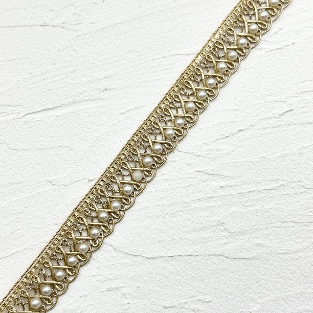 1ロール　ブレード　Nタイプ　[ゴールド]インド刺繍リボン　※パールの取れの可能性あり 9049-1R