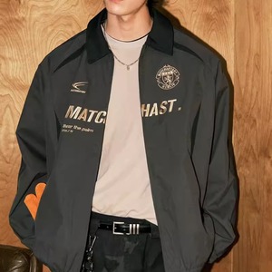 Retro Colorblock Racing Jacket – Embroidered Collar Loose Baseball Jacket (FD050)