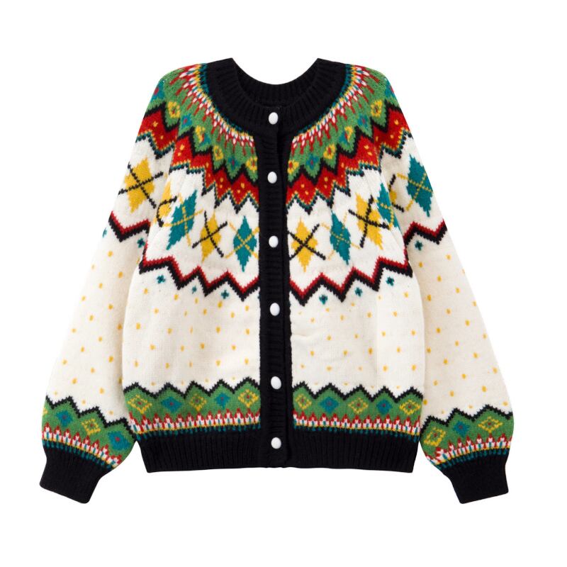 Colorblock Fair Isle Knit Jacket S0179