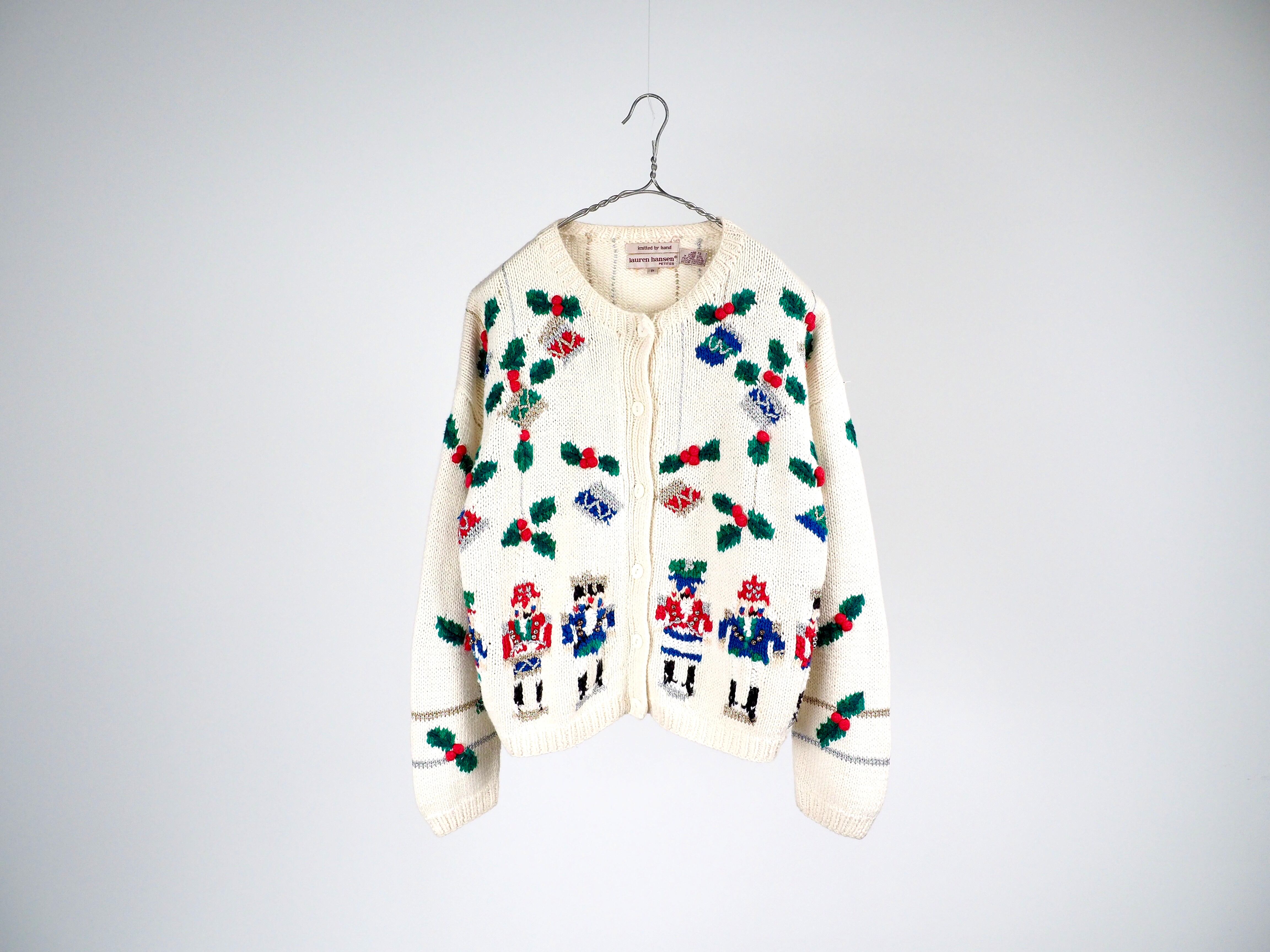 Hand knit cotton Christmas sweater S