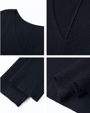 Vネックニットワンピース 2color A0555