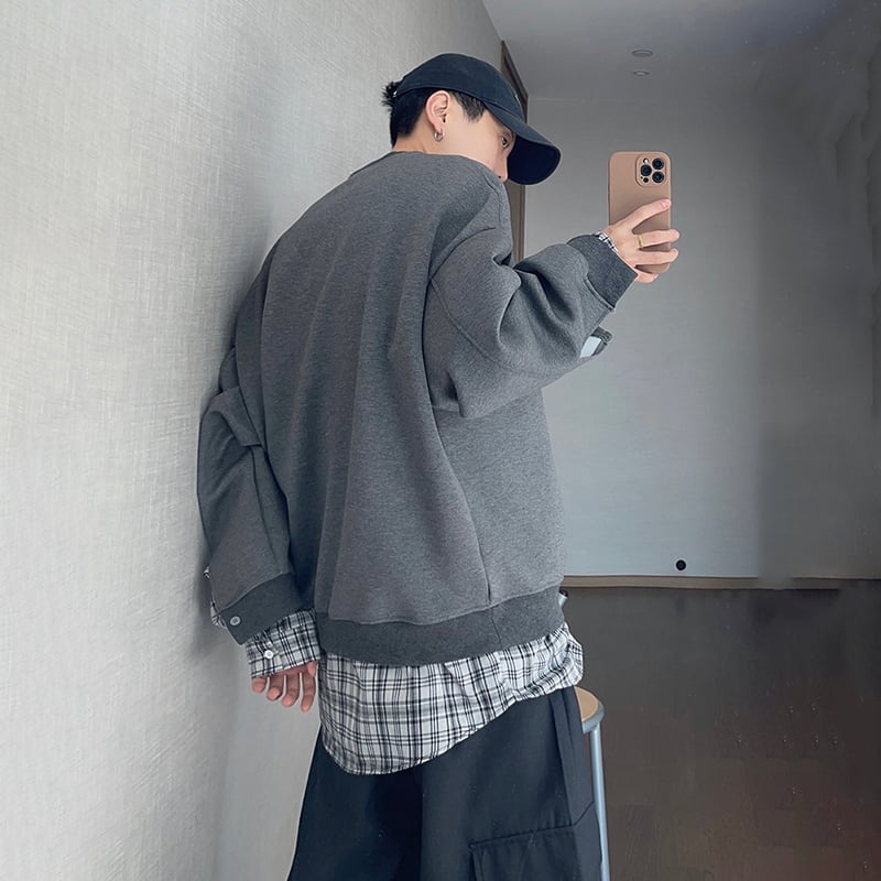 dannyandzeeトレンド感抜群チェックレイヤードトレーナー | mblueshop