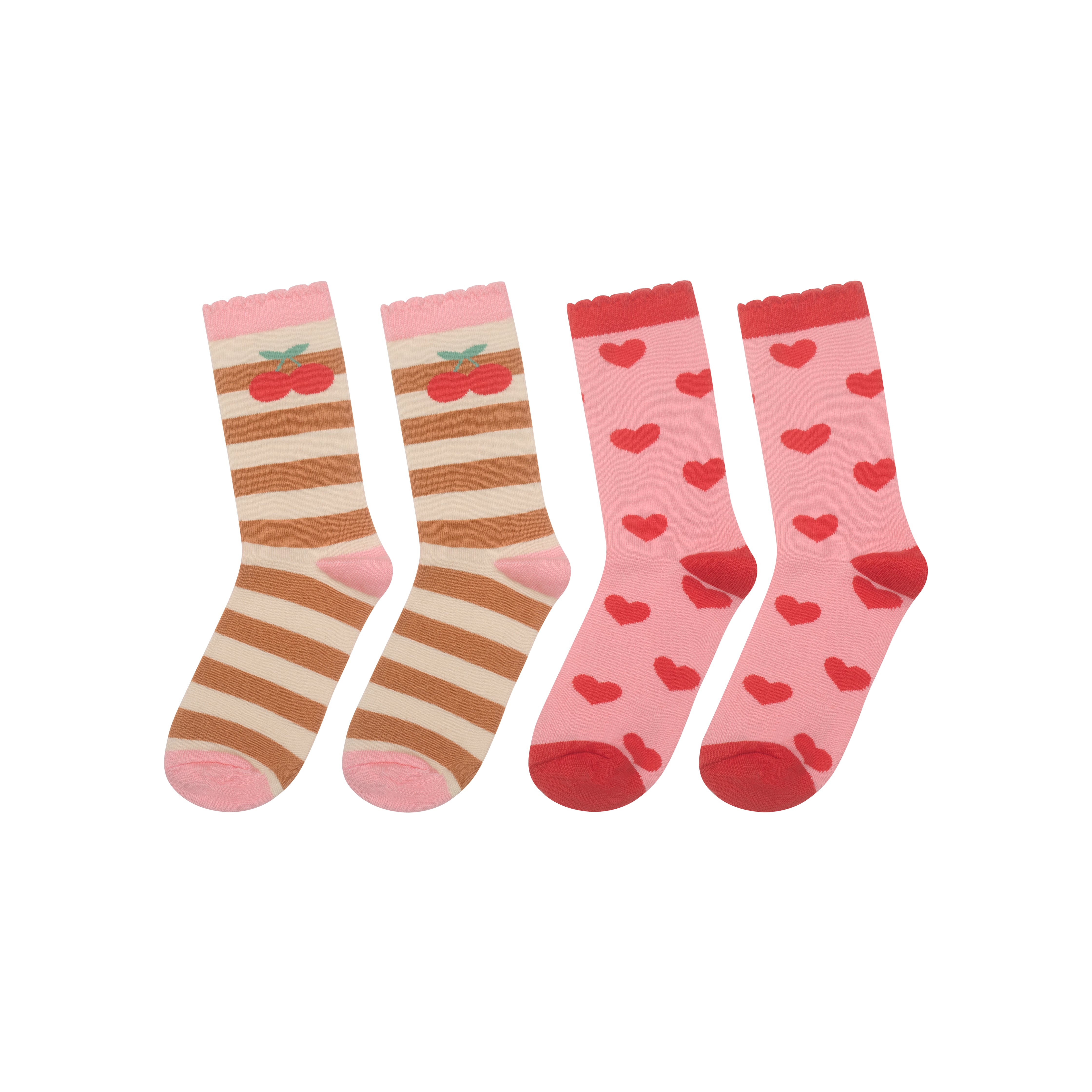 SC02424-2-Stripy Cherry 2 Pack Socks 12-3 Jnr-PINK