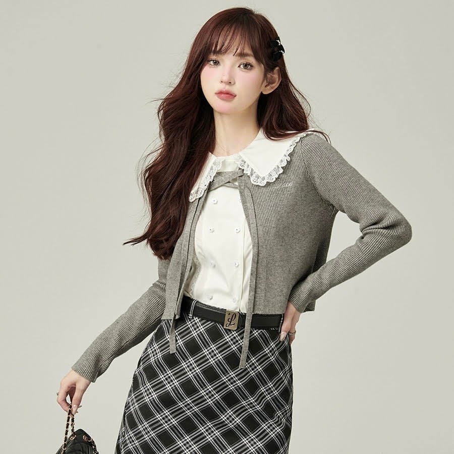 トップス カーディガン ニットカーディガン 長袖 リボン 前開き