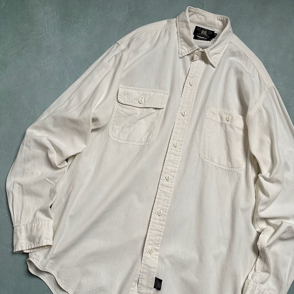 90s RRL 三つ星タグ Ralph Lauren ラルフローレン 無地 長袖シャツ 白