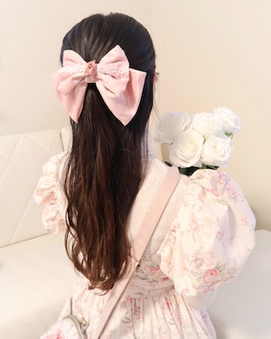 手染めレースリボンバレッタ(大)【ピンク】