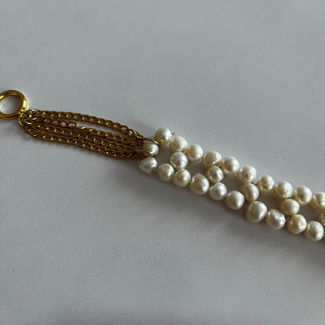 編みパール×4連チェーン　ブレスレット［GKB019］