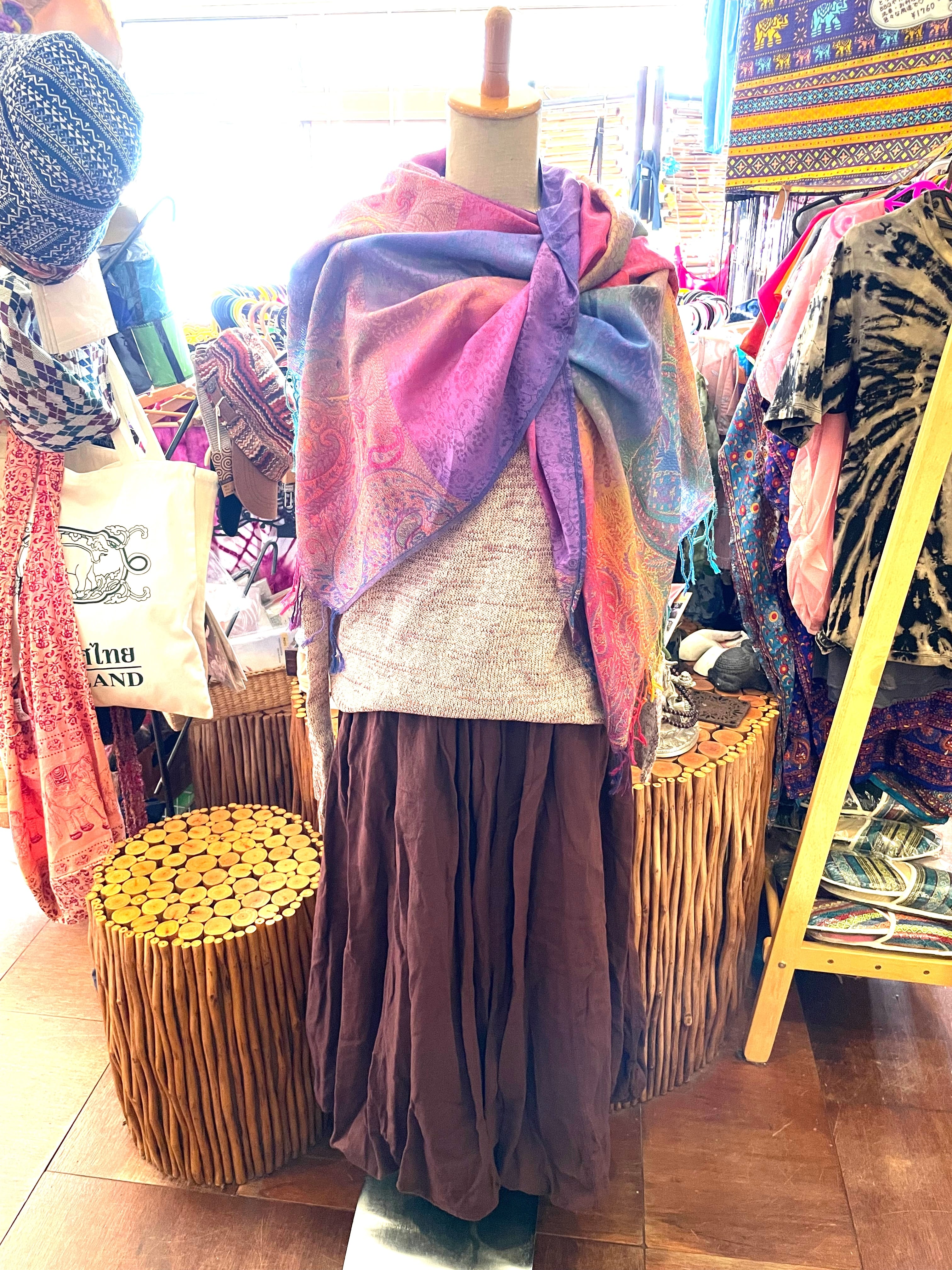 ストール 大判ストール 花柄 上品ストール パープル レインボー 上品 リバーシブル リバーシブルストール 光沢 春 夏 秋 冬 柔らかい マフラー アジアンストール 柄 パーティーストール エスニックファッション アフリカン エスニック アジアン * アジアン雑貨 No.16