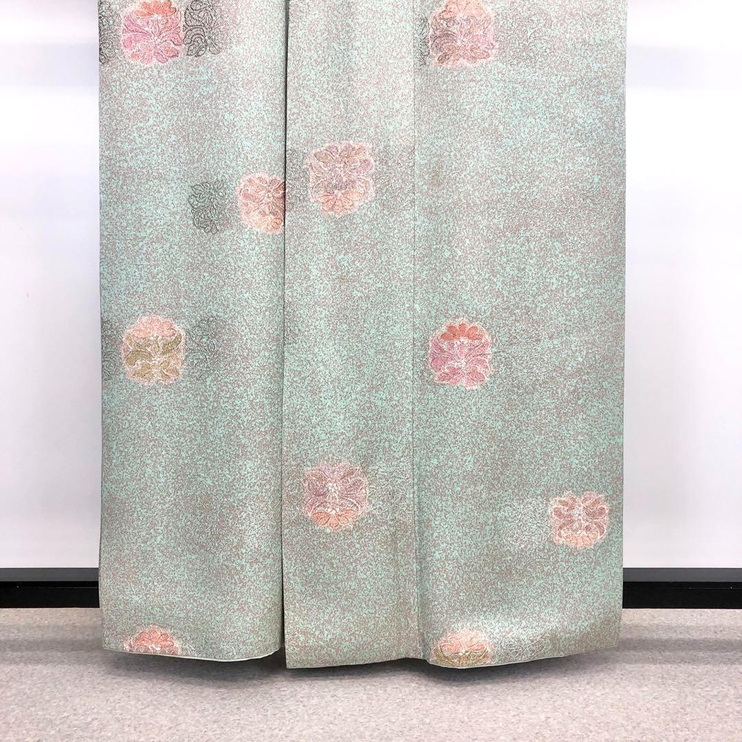 小紋 京友禅作家 松井青々 叩き染 飛び柄花模様 金糸 裏葉色 K 小紋 京友禅作家 松井青々 叩き染 飛び柄花模様 金糸 裏葉色 K