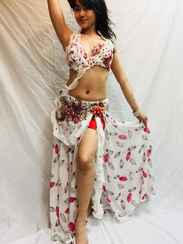 エジプト製 ベリーダンス 衣装 白&赤 | shamirajapan