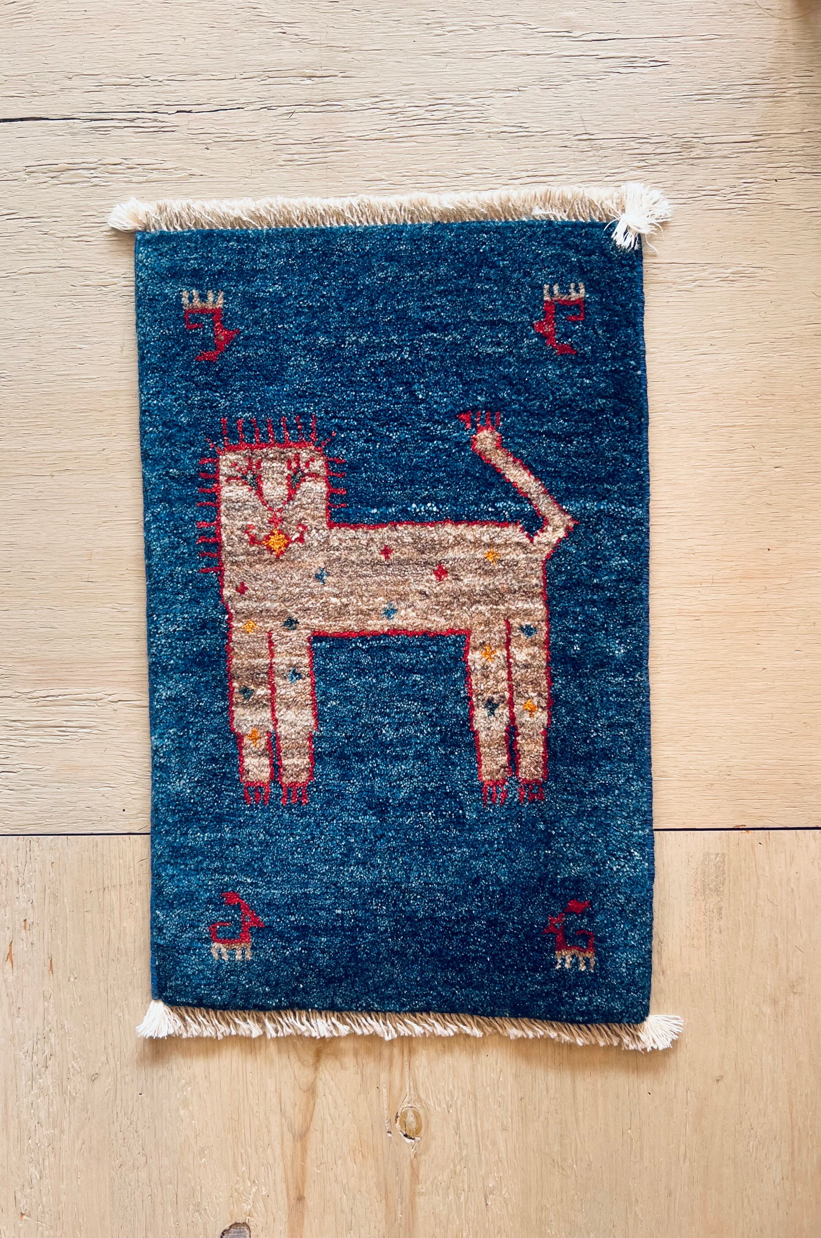 ペルシャギャッベ 玄関90×60 水色藍色ザクロの木