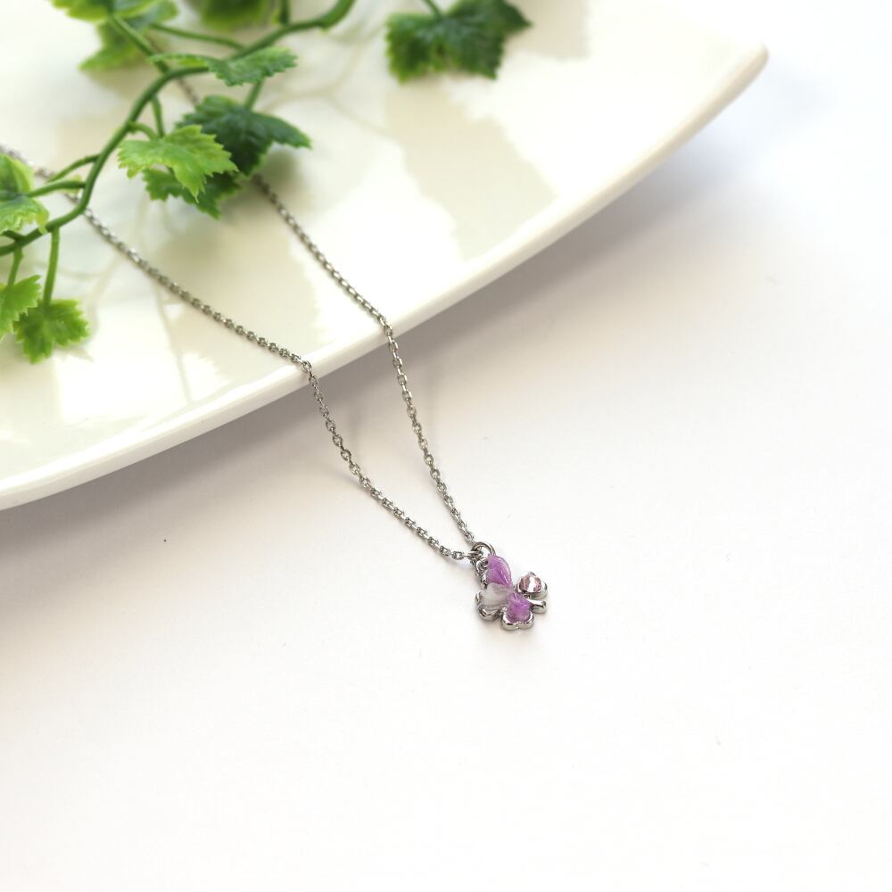 クローバーネックレス ラベンダー | 現代つまみ細工漣-Ren-