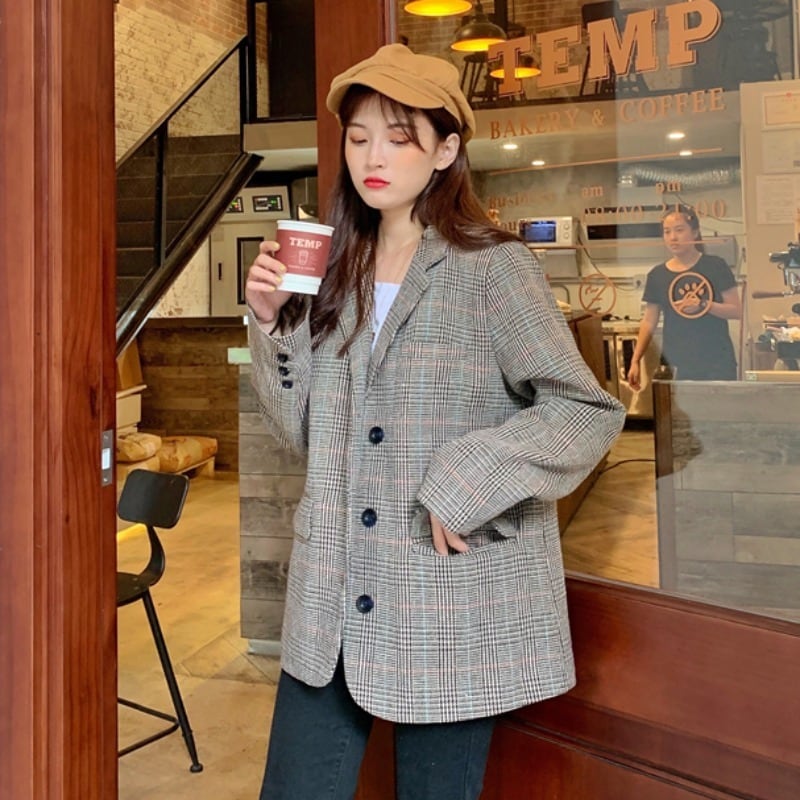 グレー系 チェック柄 テーラードジャケット LARDINI グレー系チェック