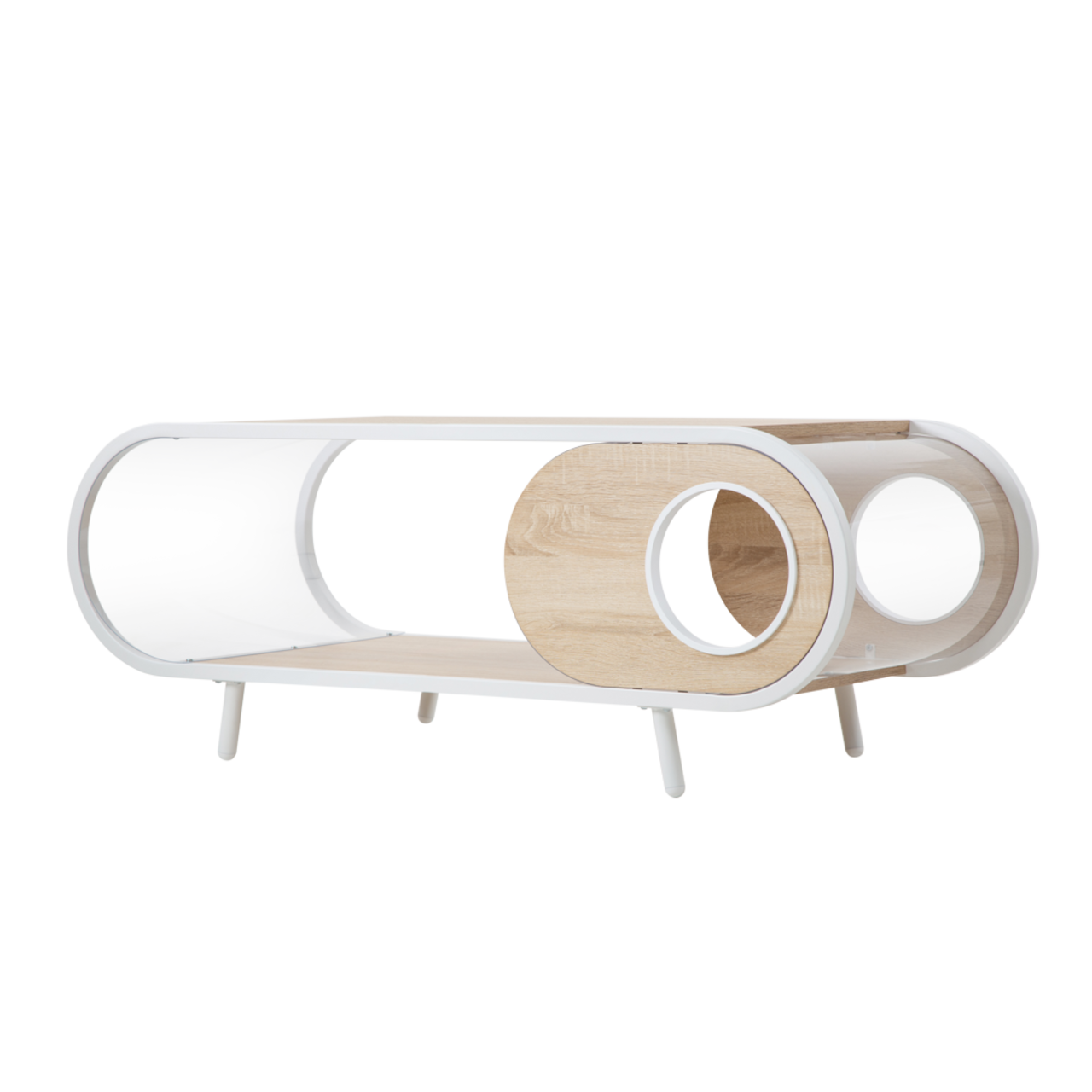 【猫ハウス型 ローテーブル】1台2役の猫との暮らしをもっと楽しくするテーブル,角が無いので小さいお子様やペットも安心!