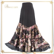 社交ダンス 衣装 スタンダード スカート レッスンウェア レディース 黒 ブラック系 ホワイト系 ブラウン系 練習着 パープル系 シック 上品 マルチカラー 大きく広がる裾 ダンス映え 日本製 伸縮性 ポリエステル レーヨン