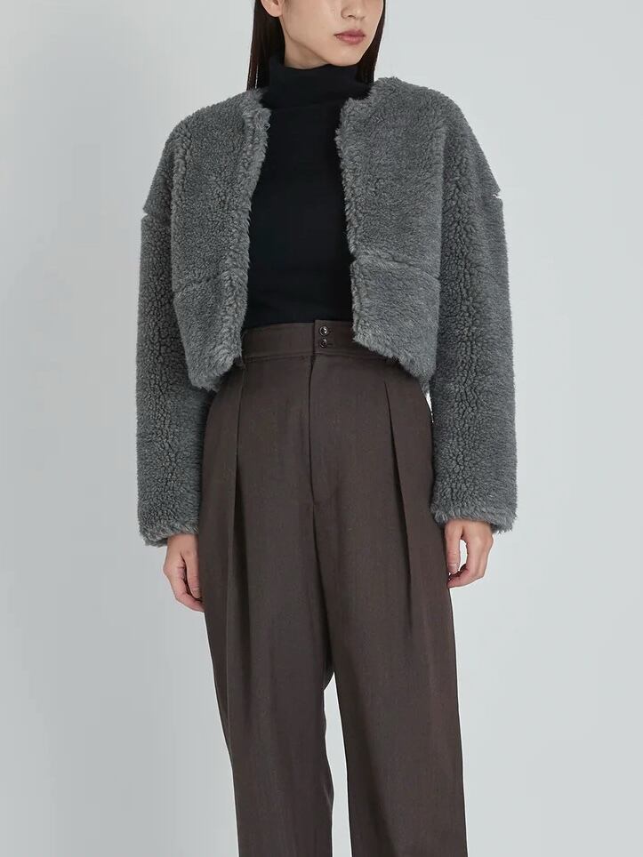 タグ付 TICCAティッカ ウールファー ショート コート グレー TICCA ウールファーショートコート グレー