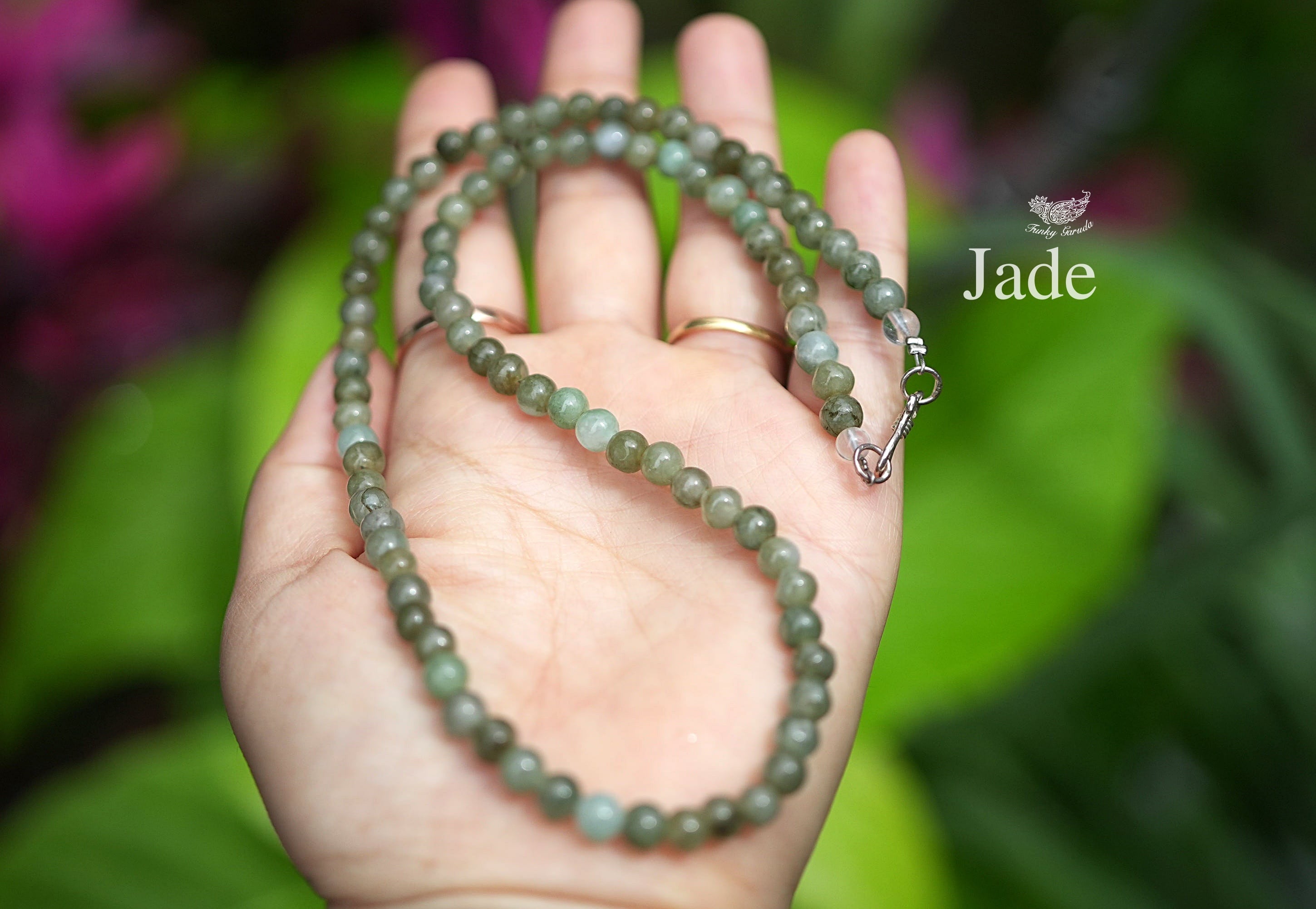 ディープグリーン★ミャンマー翡翠★ビーズネックレス1703