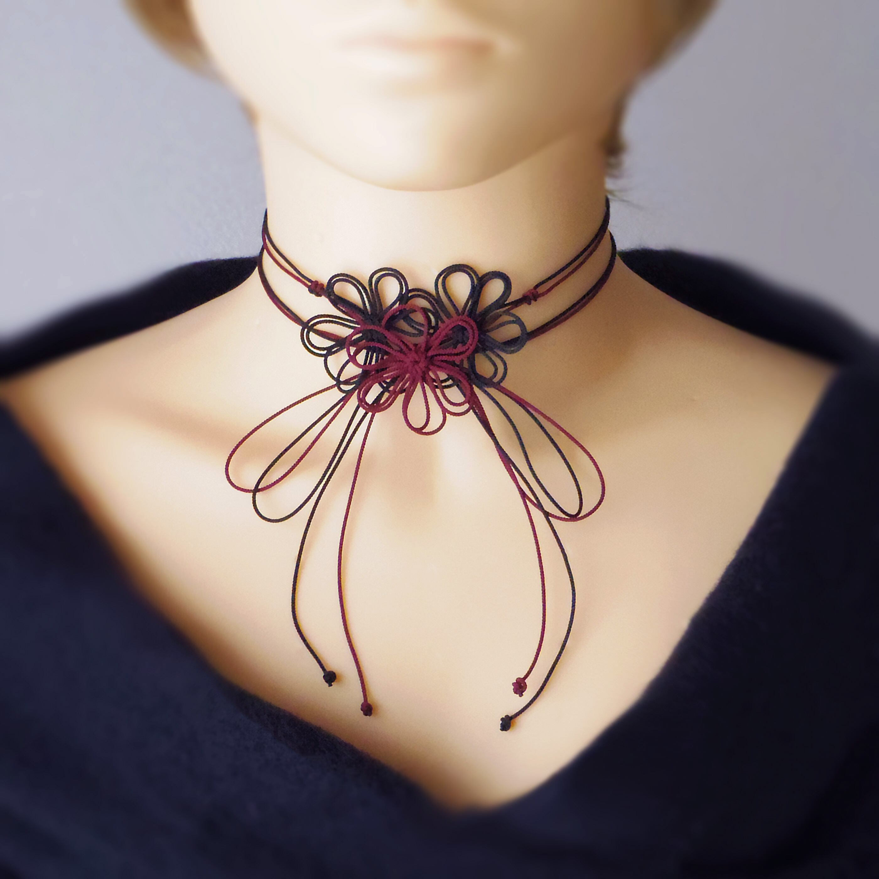 チョーカー「気配織ナス」(臙脂×黒)