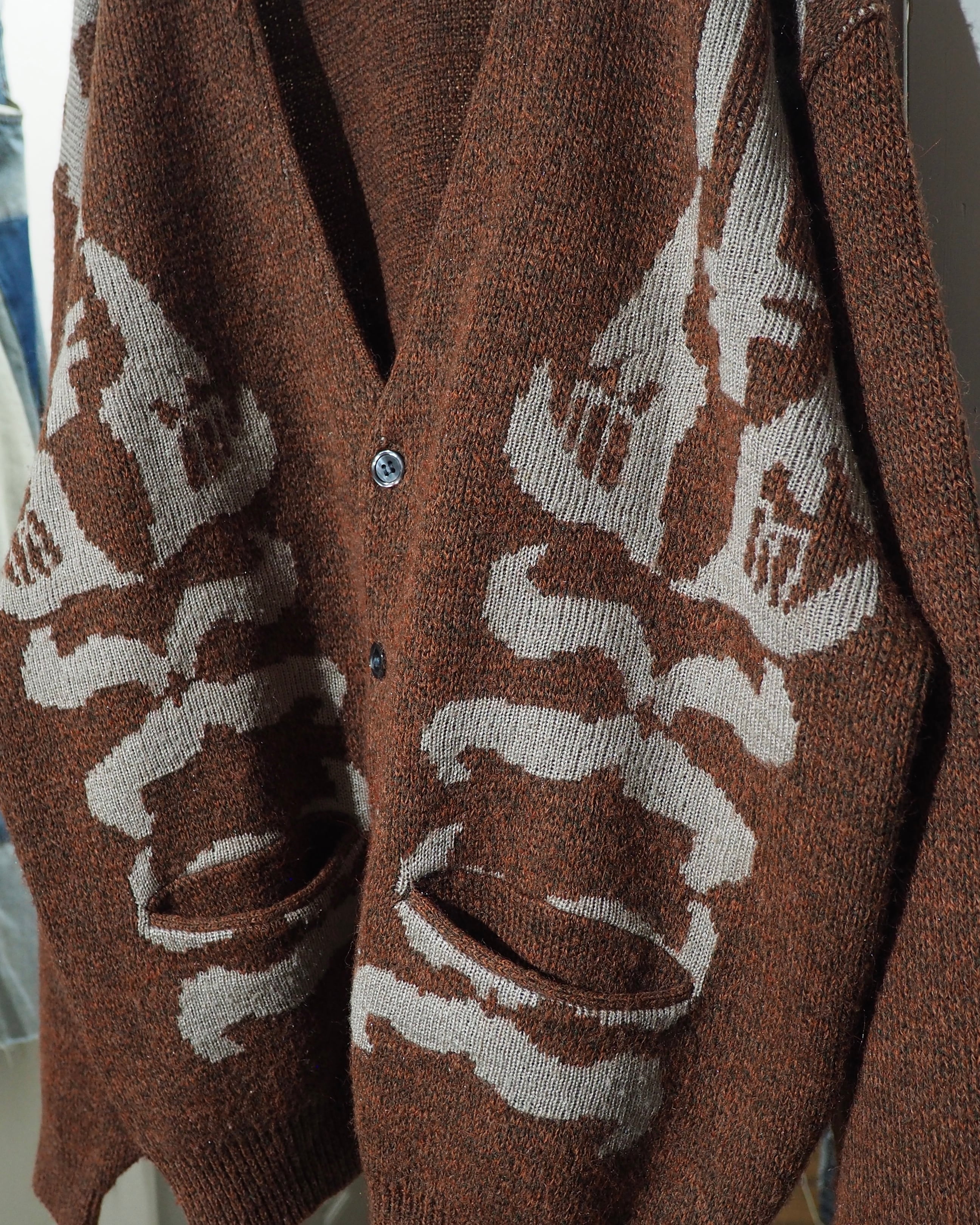 1980s ” 骨 - Bone ”Geometric Pattern Weaving Vintage Knit Cardigan