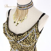 社交ダンス 衣装 ラテン ドレス ワンピース ステージ衣装 パーティドレス レディース金 黒 スパンコール ゴールド系 ブラック系 チョーカー 華やか デザイン 豪華 きらびやか 印象 おしゃれ ショートドレス フォーマル 謝恩会 お誕生日会 クリスマス パーティー 衣装 ブラック ゴールド レース 伸縮性 体型カバー 夏服 プロムドレス セクシー レディースファッション 反射光 ドレッシー 派手 目を引く