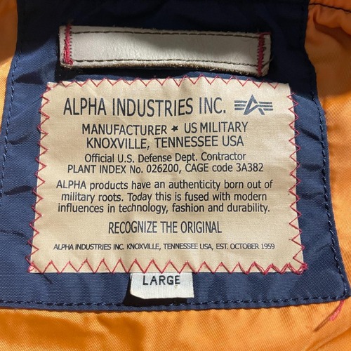 00s- ALPHA INDUSTRIES MA-1 リバーシブル オレンジライナー ジップ引手ロゴ刻印 スナップボタンロゴ刻印 無地 製 L jacket 詳細写真3