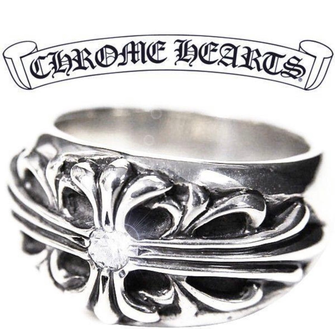 CHROME HEARTS-floral cross ring with dia