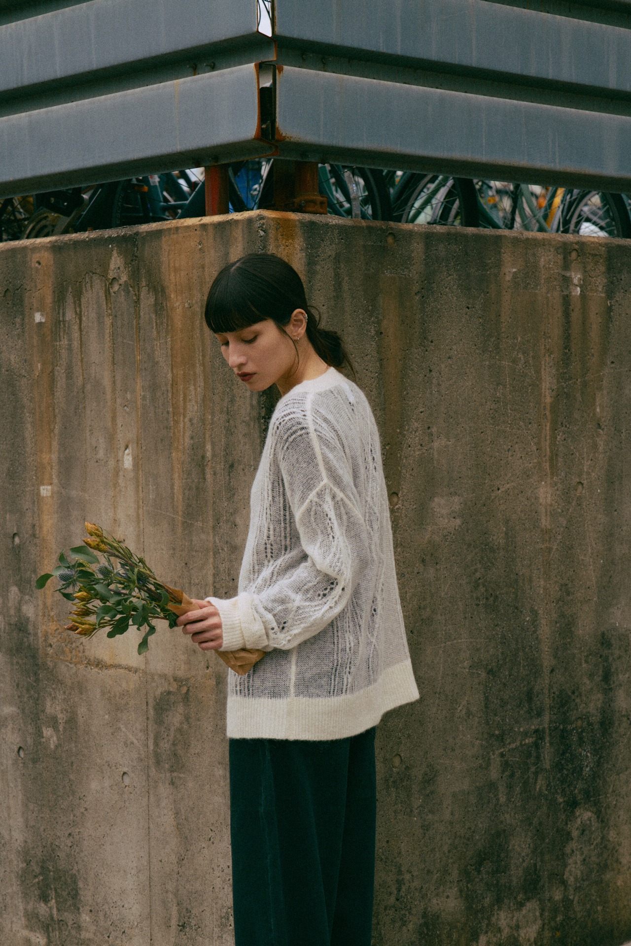 Sheer Aran Relax Sized Pullover Knit