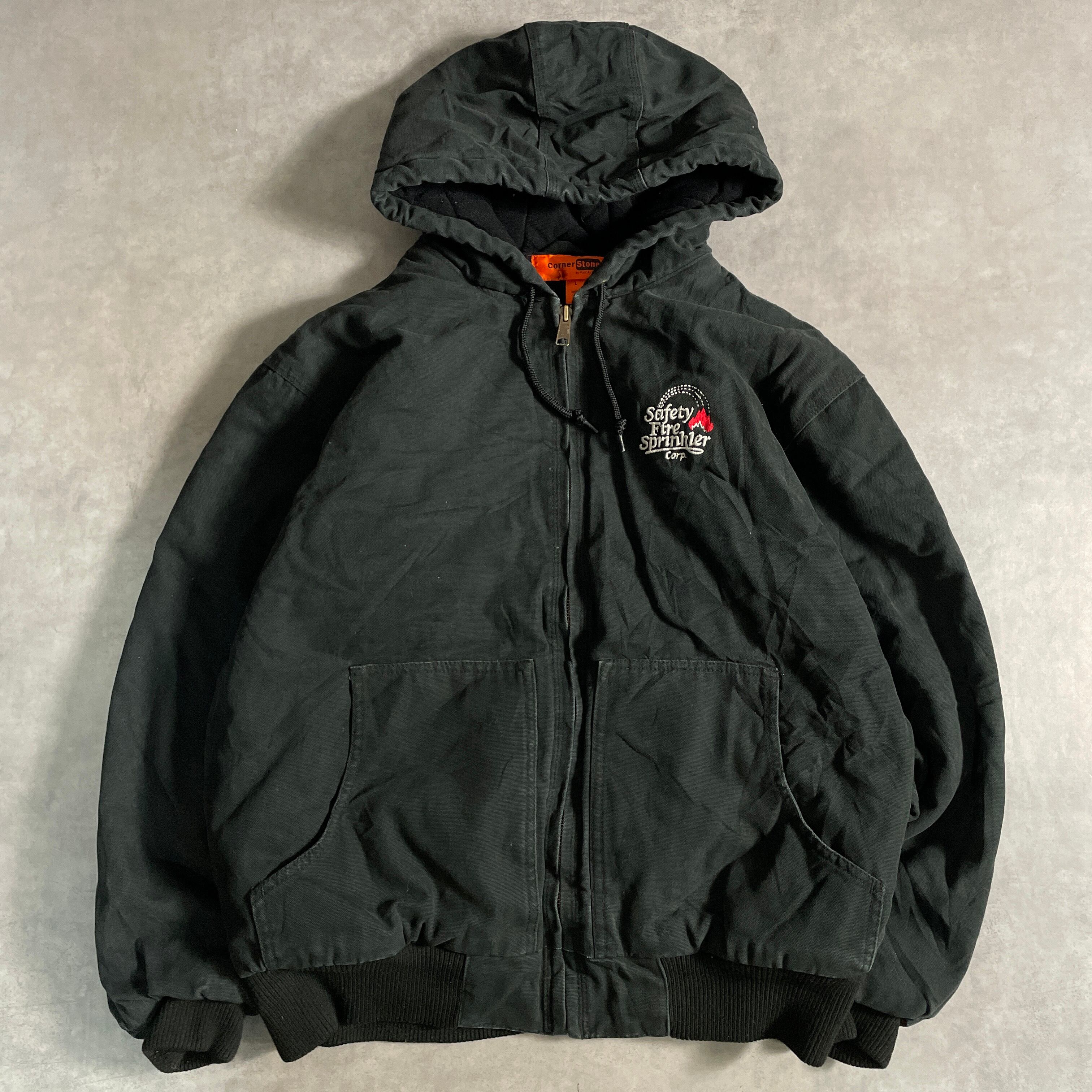 90s Corner stoneアクティブジャケット フェード 黒 vintage ワーク ダック 企業