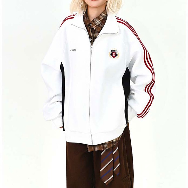 トラックラインエンブレムジップブルゾン 2col   R01488