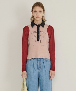 [SINOON] COLOR BLOCKED COLLAR TEE