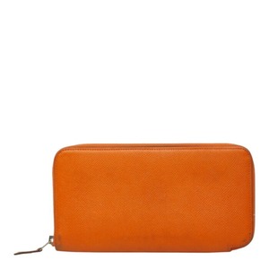 エルメス アザップ シルクイン ロング ラウンドファスナー 長財布 □M刻印 オレンジ シルバー レザー レディース HERMES 中古