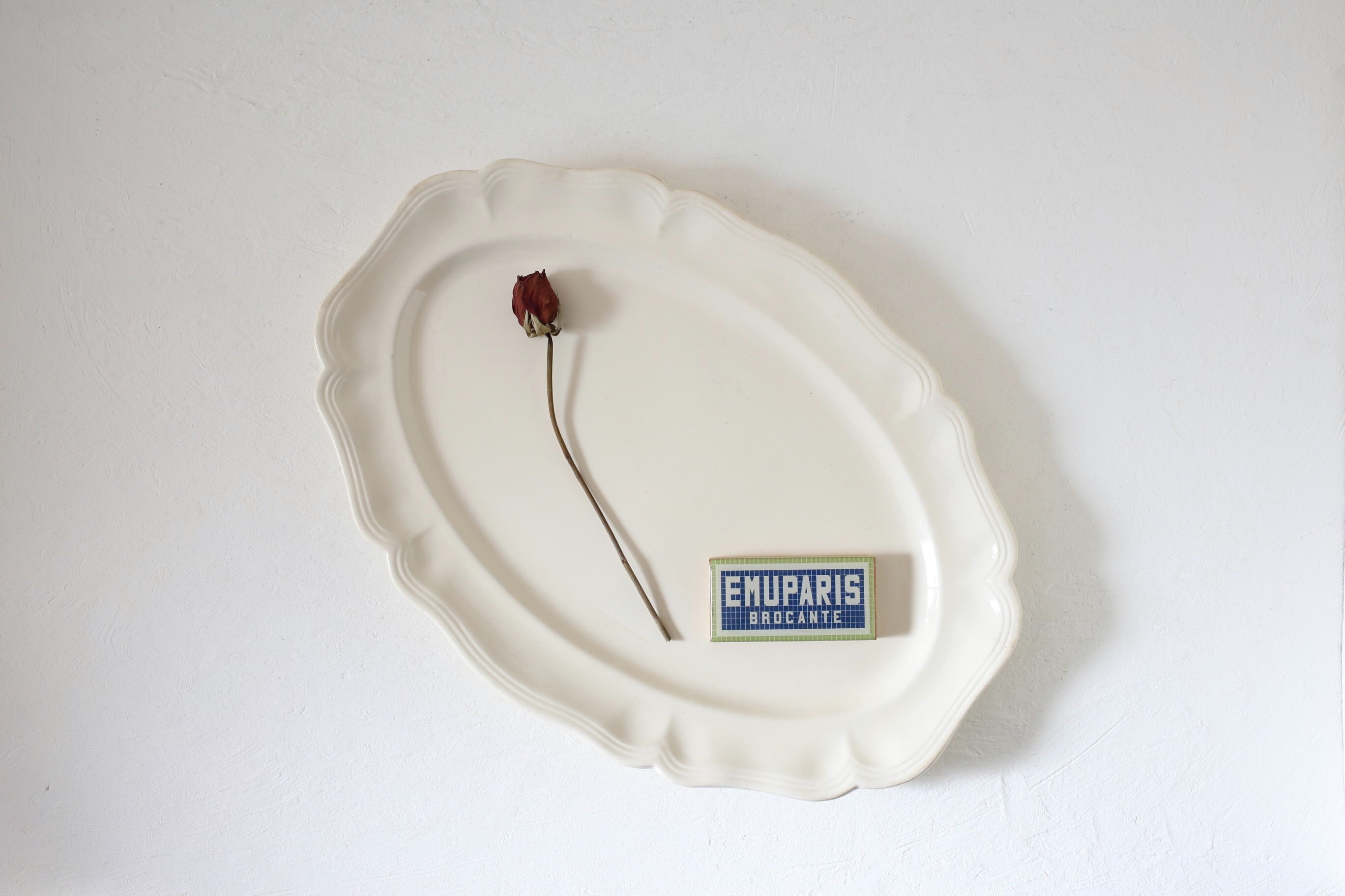 フランス アンティーク ヴィンテージ Sarreguemines サルグミンヌ 花リム オーバル大皿44cm N-05994